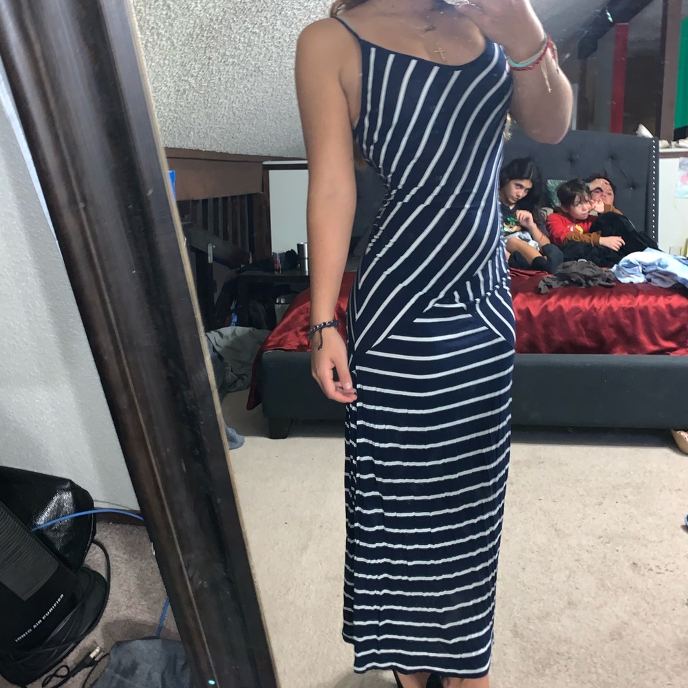 Maxi blue and white striped dress